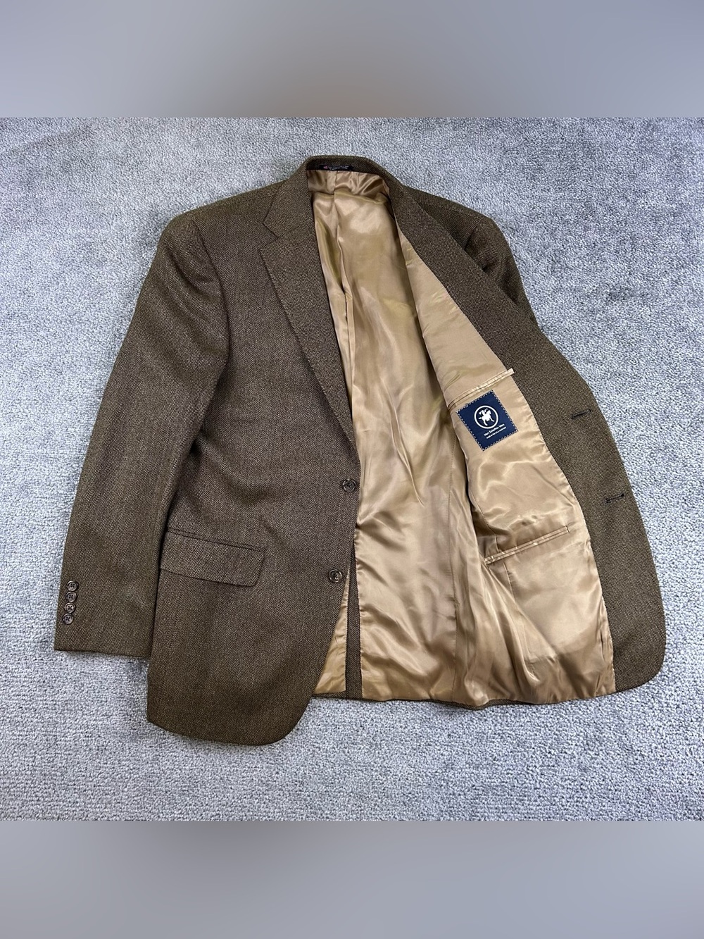 HART SHAFFNER MARX Mens Blazer 38R Herringbone Sport Coat Jacket Brown Wool